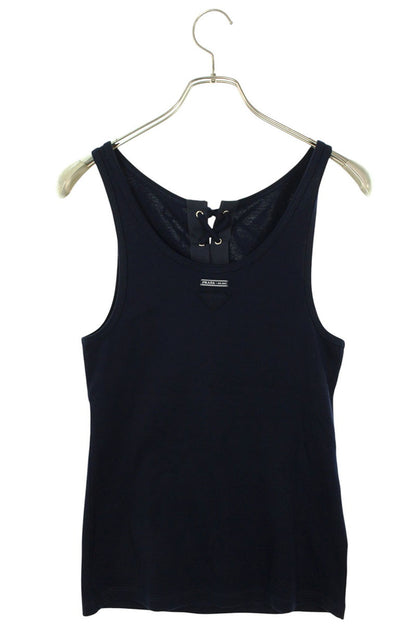 Prada Triangle Logo Lace Cotton Tank Top Navy Size 40