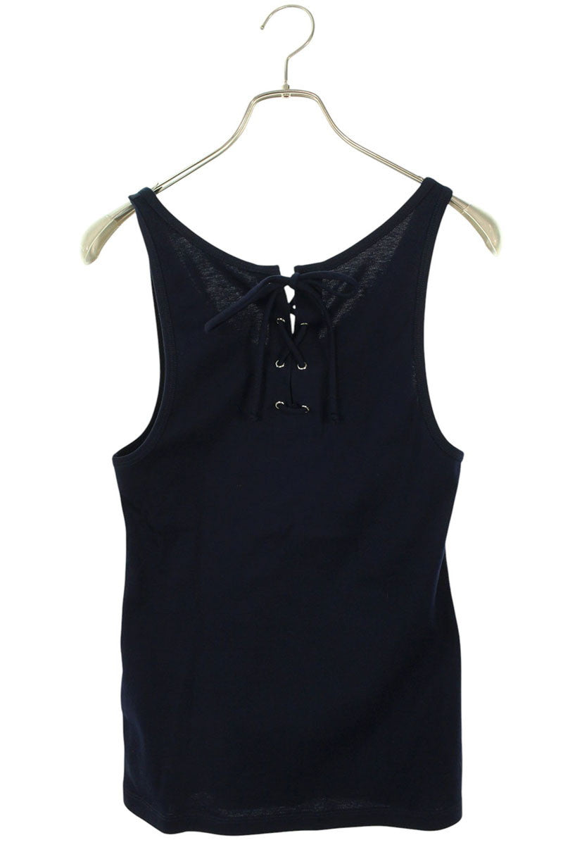 Prada Triangle Logo Lace Cotton Tank Top Navy Size 40