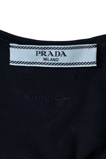 Prada Triangle Logo Lace Cotton Tank Top Navy Size 40