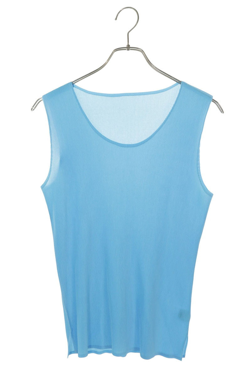 Vintage Pleats Please Blue Pleated Polyester Tank Top Size 3