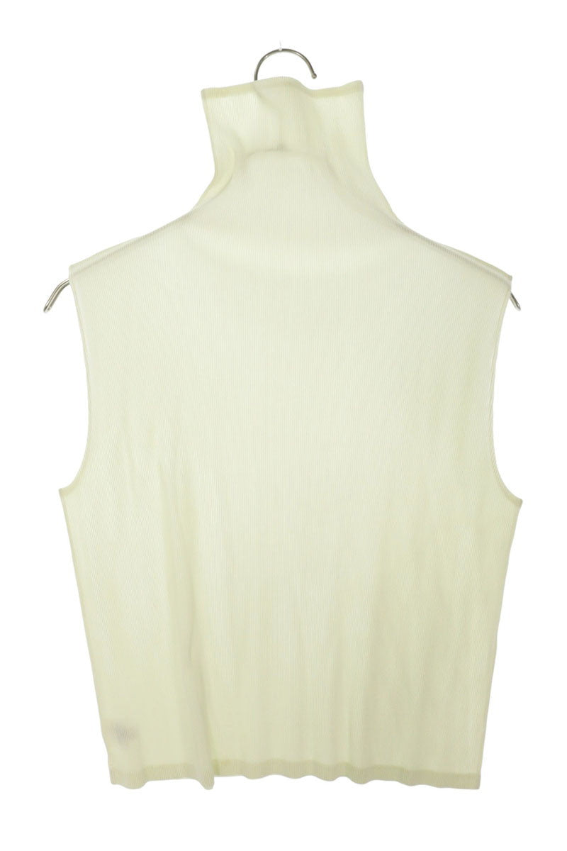 Vintage Pleated High-Neck Sleeveless T-Shirt Yellow Size 3