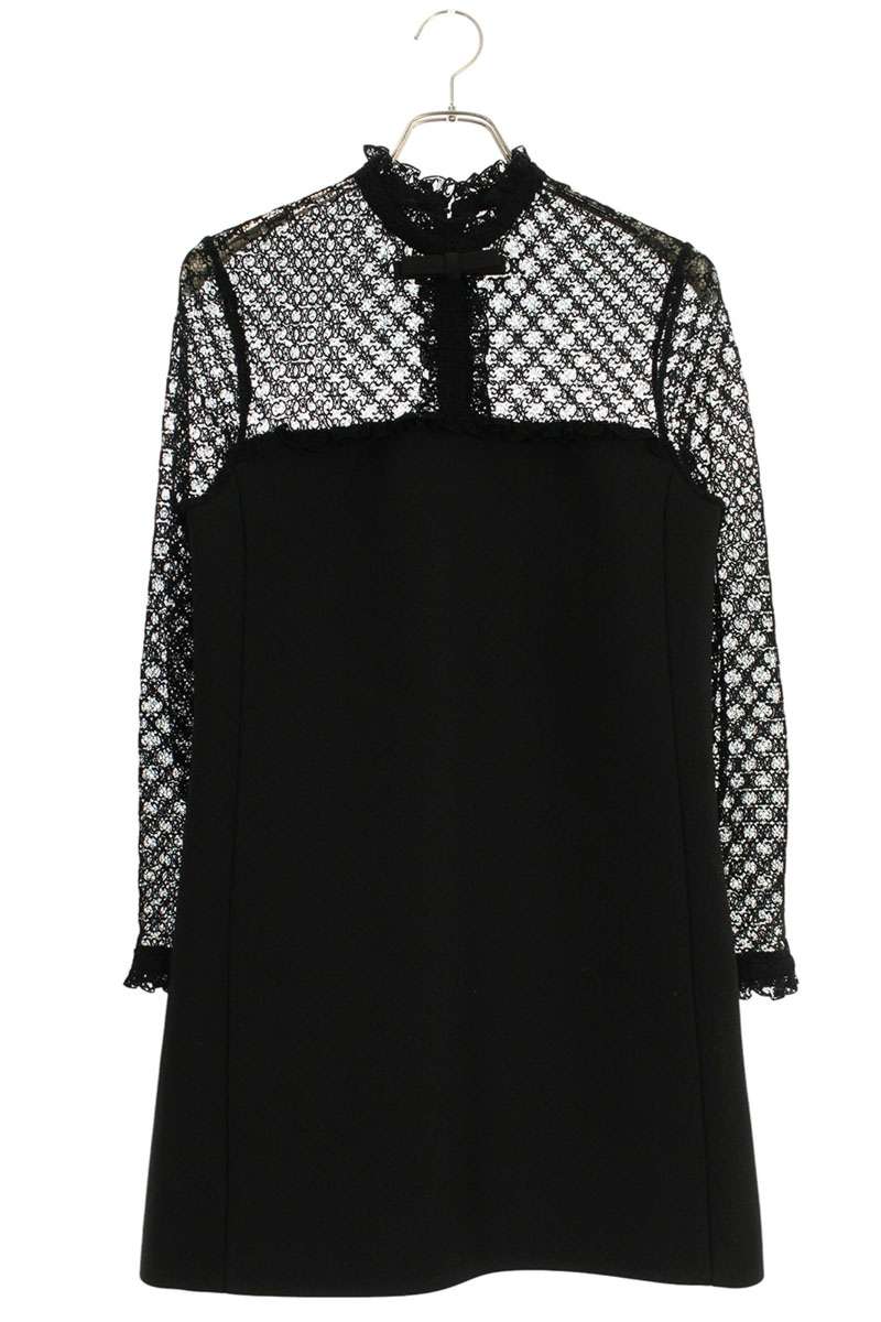Celine Black Wool Blend Lace Mini Dress Size 36