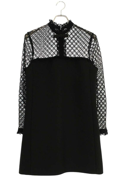 Celine Black Wool Blend Lace Mini Dress Size 36