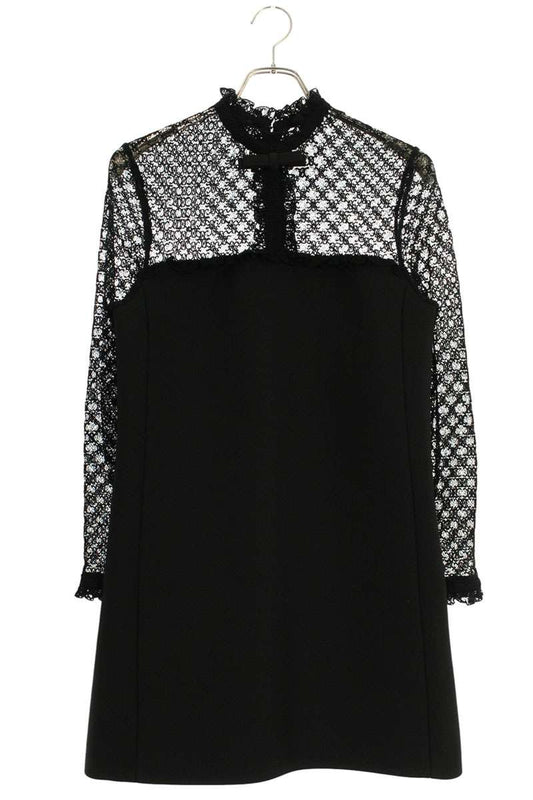 Celine Black Wool Blend Lace Mini Dress Size 36