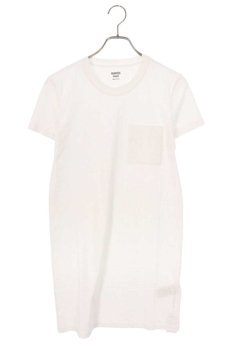 Hermes White Embroidered Pocket Cotton Dress Size 34