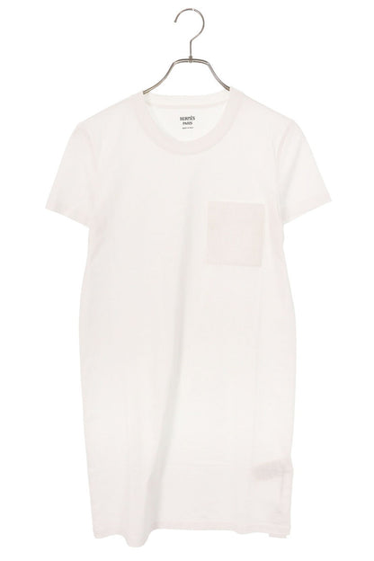 Hermes White Embroidered Pocket Cotton Dress Size 34