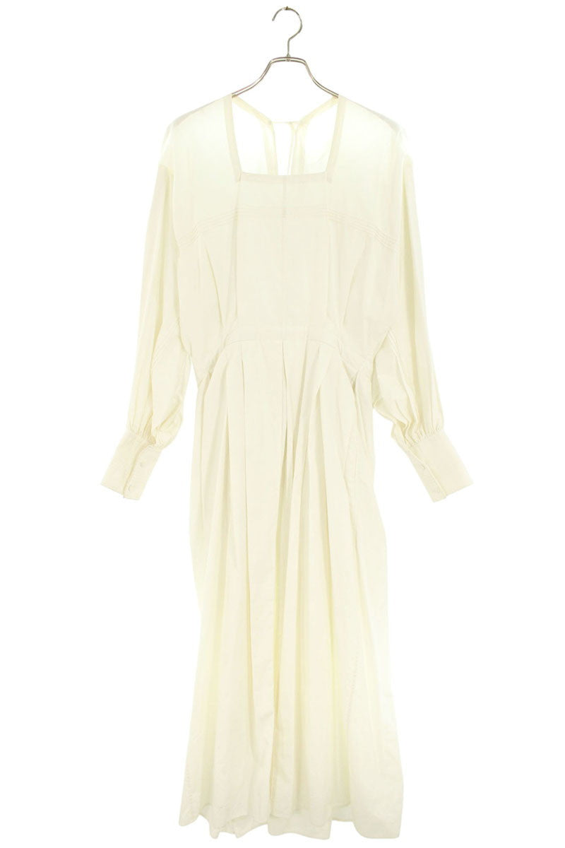 Vintage JUN MIKAMI Square Neck Back Slit Ribbon Dress White