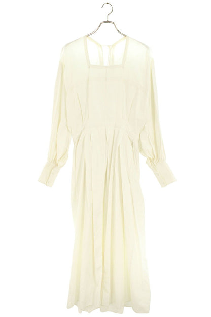 Vintage JUN MIKAMI Square Neck Back Slit Ribbon Dress White