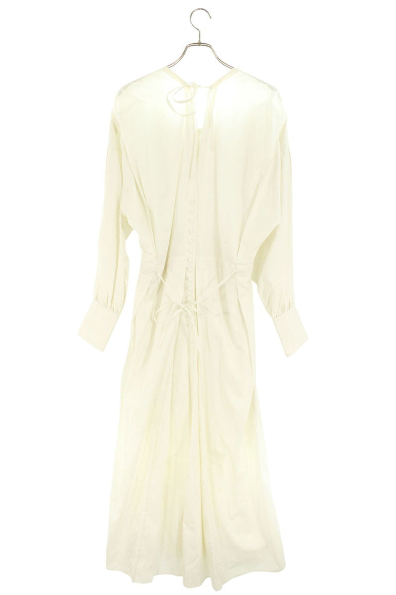 Vintage JUN MIKAMI Square Neck Back Slit Ribbon Dress White