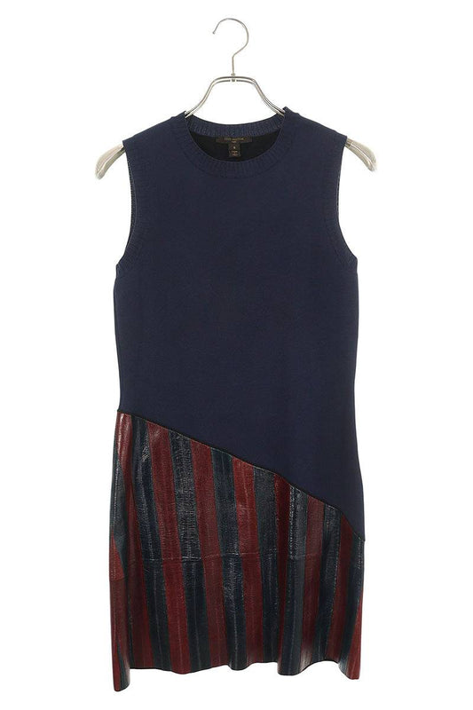 Louis Vuitton Navy Eel Leather Trim Sleeveless Dress Size S