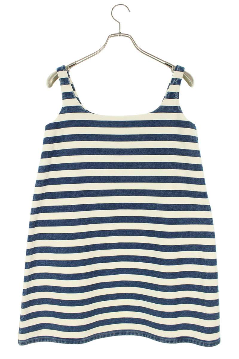 Prada Triangle Logo Striped Cotton Dress & Blue Size 36