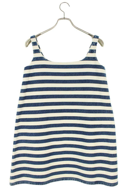 Prada Triangle Logo Striped Cotton Dress & Blue Size 36