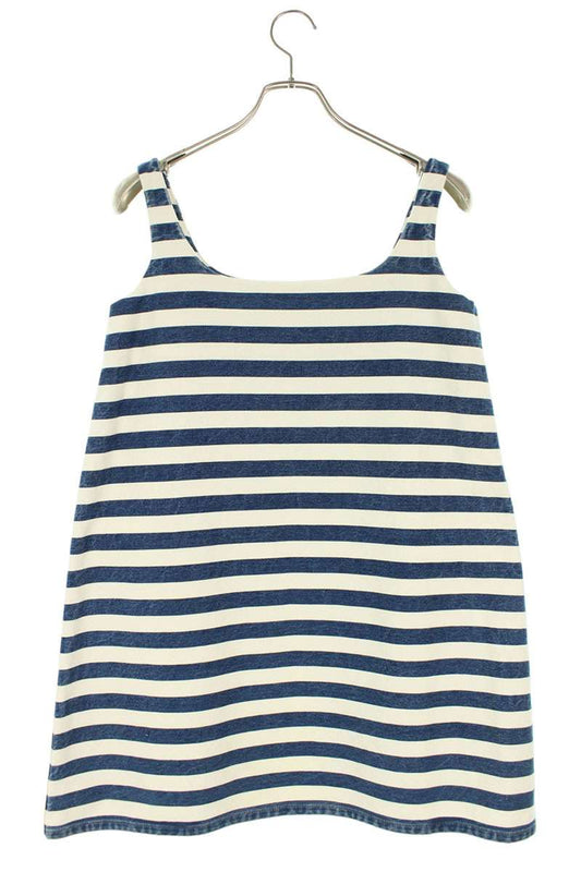 Prada Triangle Logo Striped Cotton Dress & Blue Size 36