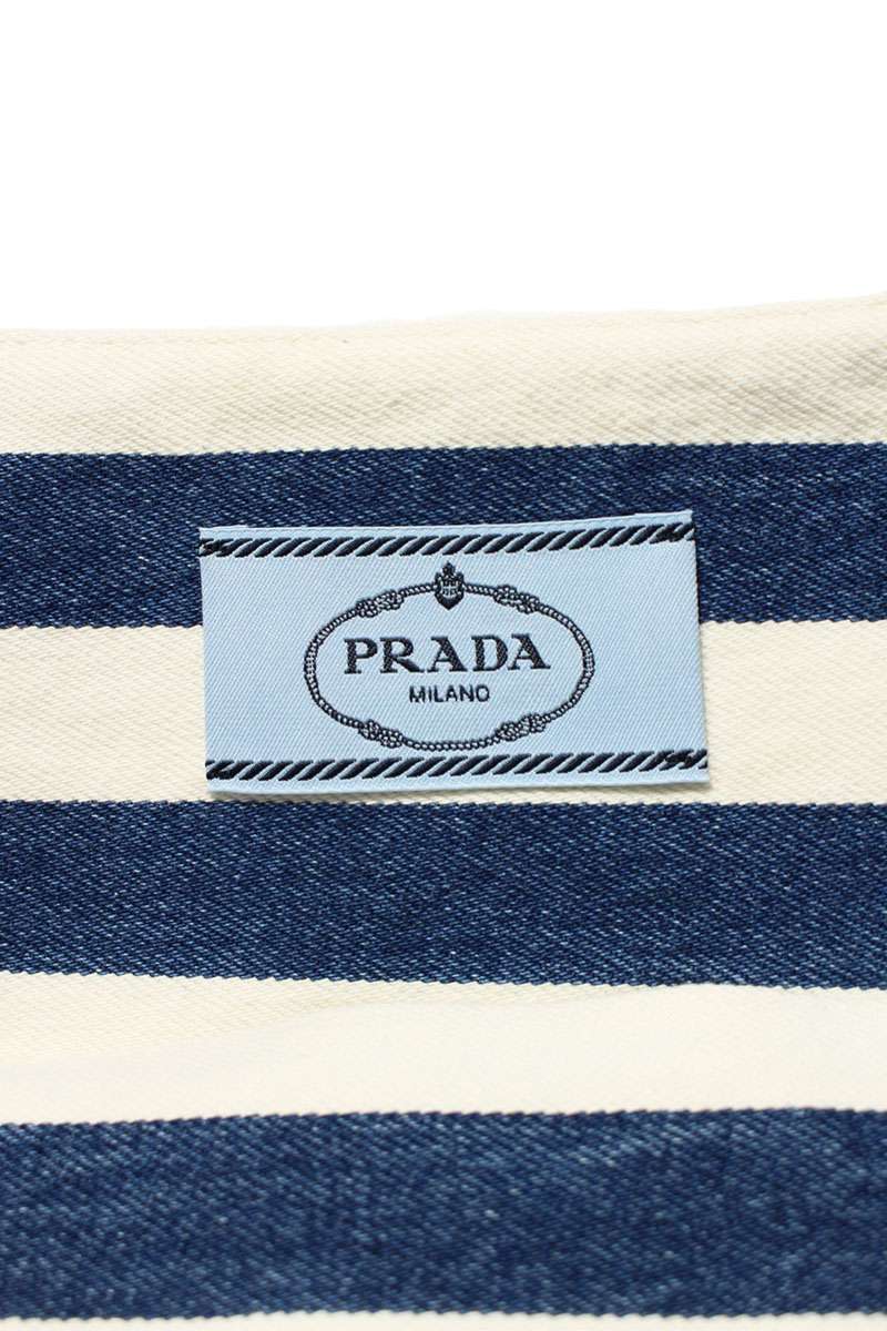 Prada Triangle Logo Striped Cotton Dress & Blue Size 36