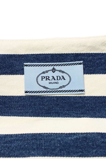 Prada Triangle Logo Striped Cotton Dress & Blue Size 36