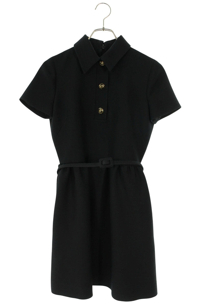 Christian Dior Black Wool Silk Button Dress Size 34