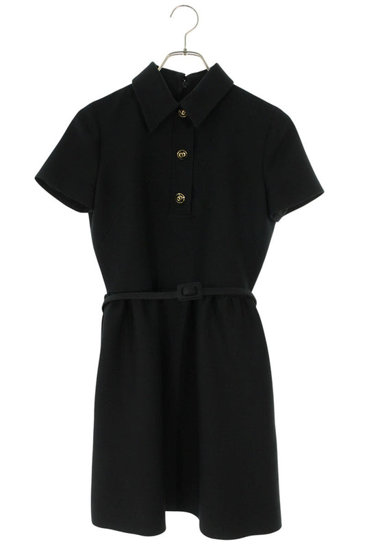 Christian Dior Black Wool Silk Button Dress Size 34