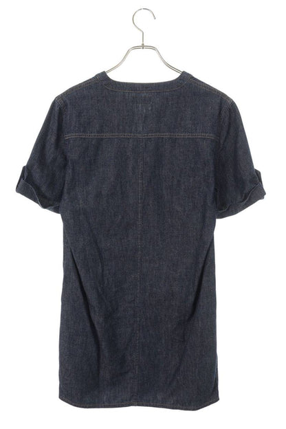 Celine Triomphe Button Cotton Mini Dress Indigo Size S