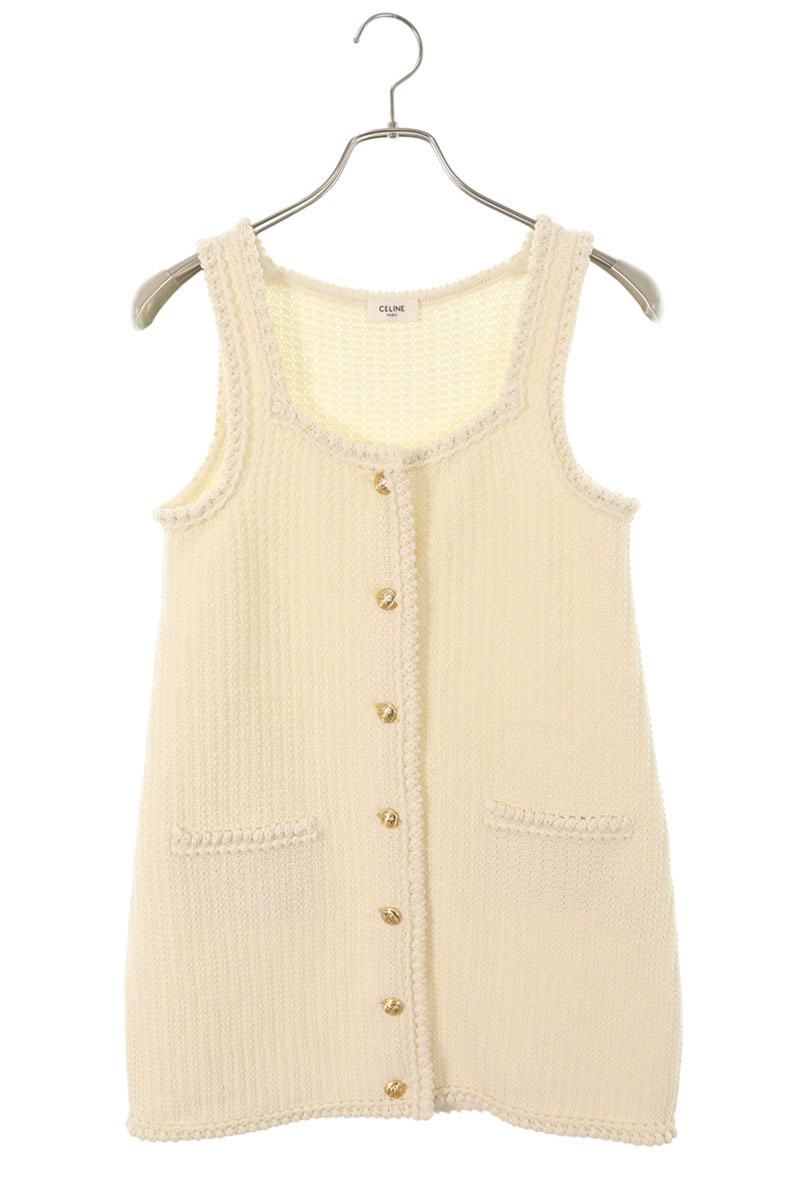 Celine Mini Apron Dress Off-white Gold Cotton Size S