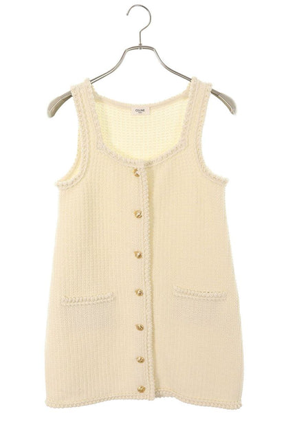 Celine Mini Apron Dress Off-white Gold Cotton Size S