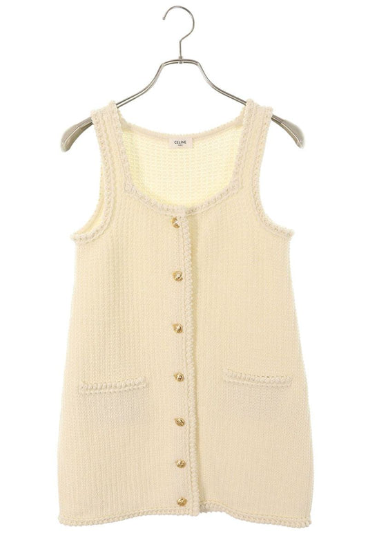 Celine Mini Apron Dress Off-white Gold Cotton Size S