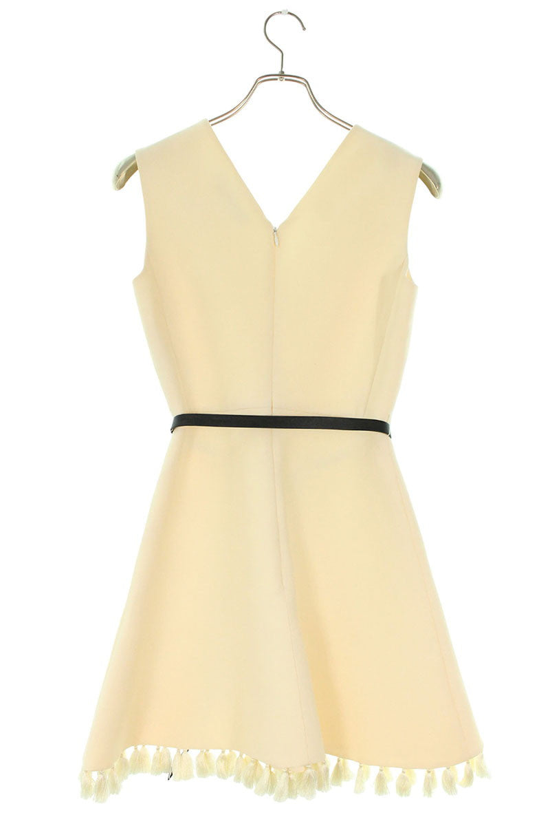 Christian Dior Belted Fringe Tassel Wool Dress White