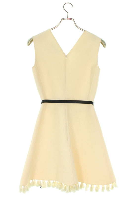 Christian Dior Belted Fringe Tassel Wool Dress White