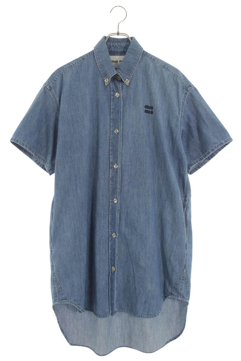 Miu Miu Logo Embroidered Short Sleeve Denim Dress Size 36