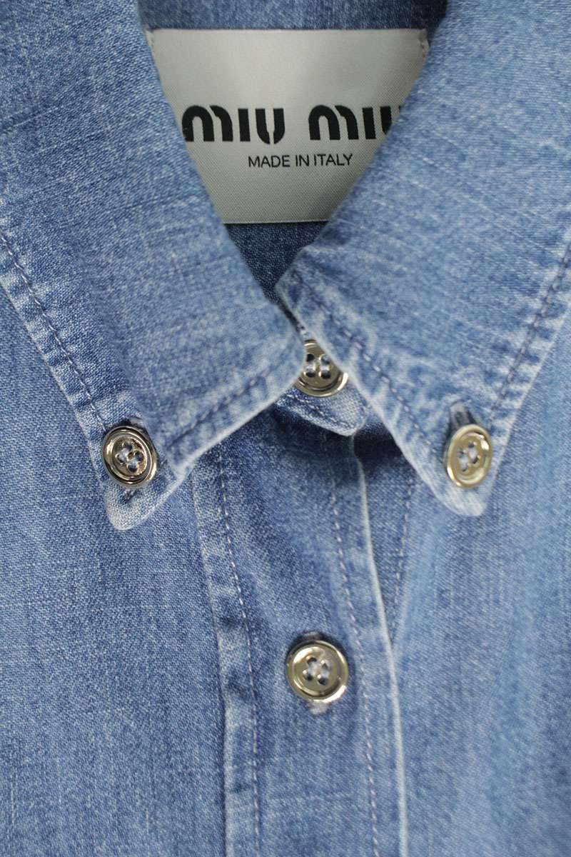 Miu Miu Logo Embroidered Short Sleeve Denim Dress Size 36