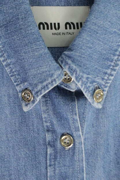 Miu Miu Logo Embroidered Short Sleeve Denim Dress Size 36