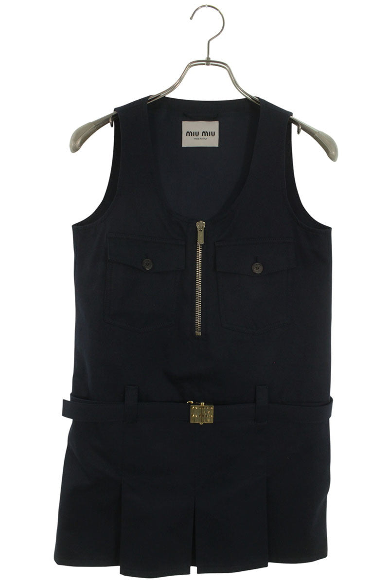 Miu Miu Logo Belt Cotton Navy Dress Size 36