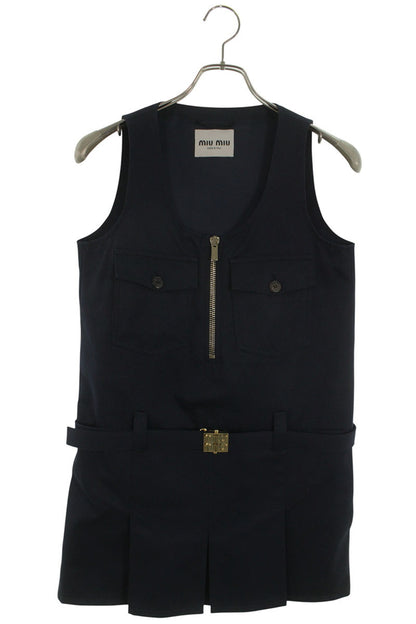 Miu Miu Logo Belt Cotton Navy Dress Size 36