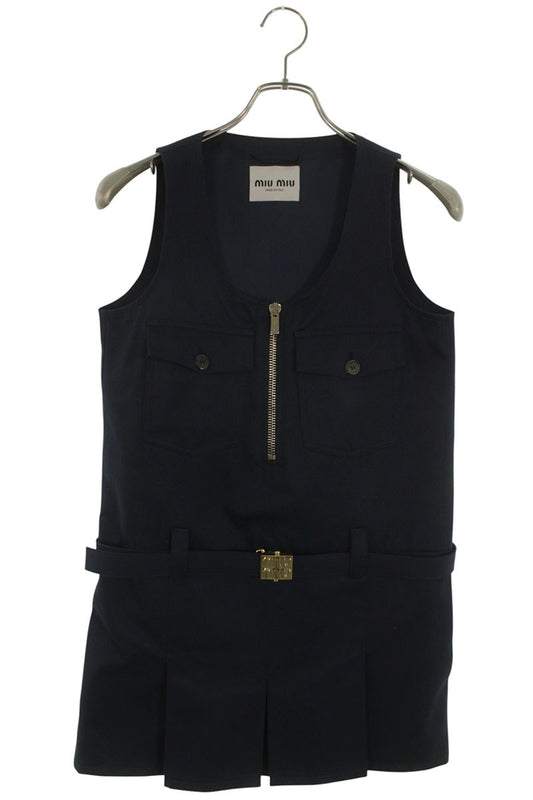 Miu Miu Logo Belt Cotton Navy Dress Size 36