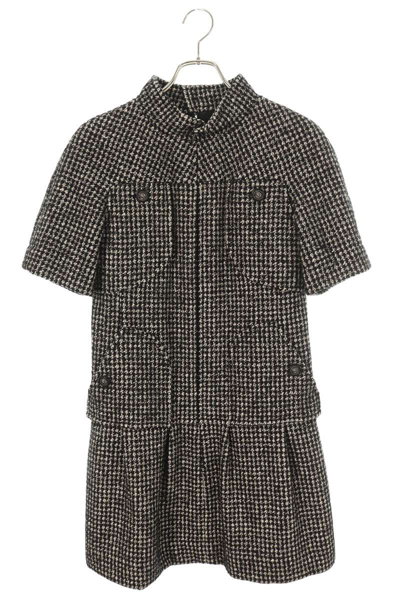 Chanel Lion Button Short Sleeve Tweed Dress & Gray Size 36