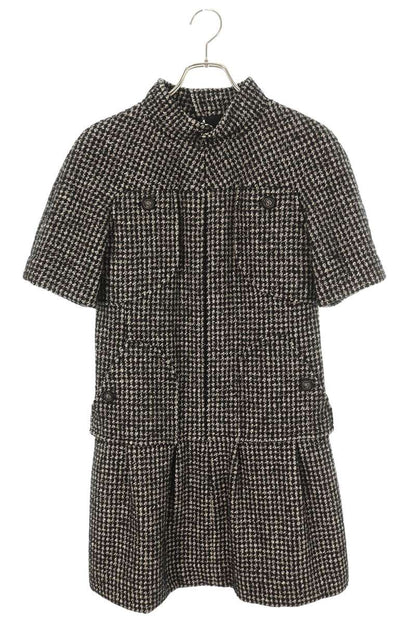 Chanel Lion Button Short Sleeve Tweed Dress & Gray Size 36