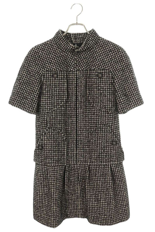 Chanel Lion Button Short Sleeve Tweed Dress & Gray Size 36