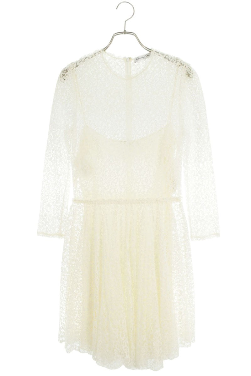 Christian Dior White Lace Cotton Inner Dress Size 38