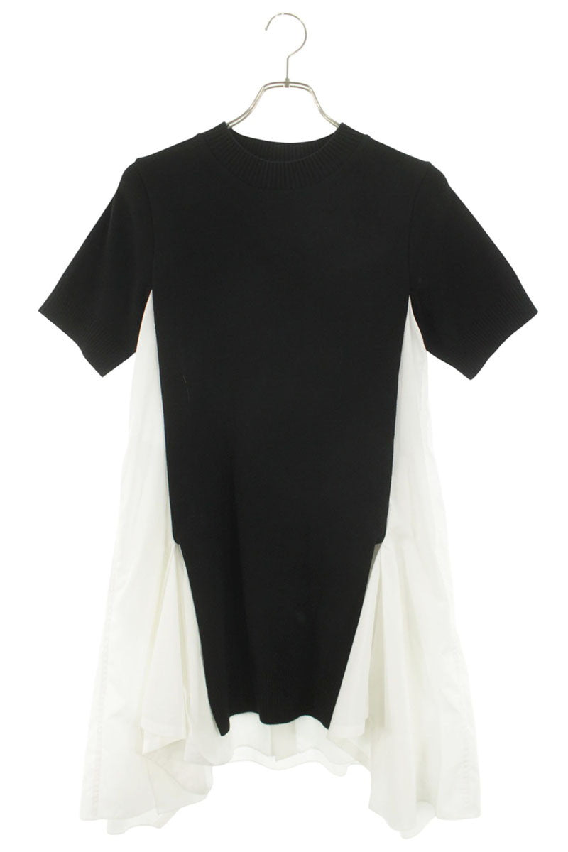 Sacai 25SS Cotton Poplin Knit Black White Dress Size 1