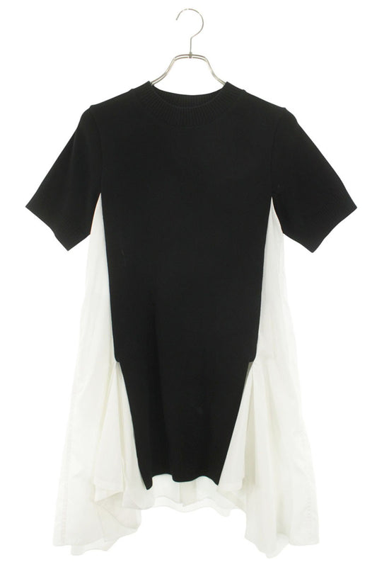 Sacai 25SS Cotton Poplin Knit Black White Dress Size 1