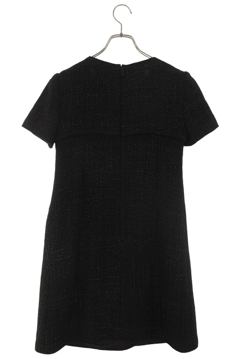 Chanel Tweed Wrap Dress Black Purple Cotton Silk Size 36