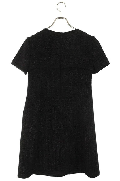 Chanel Tweed Wrap Dress Black Purple Cotton Silk Size 36