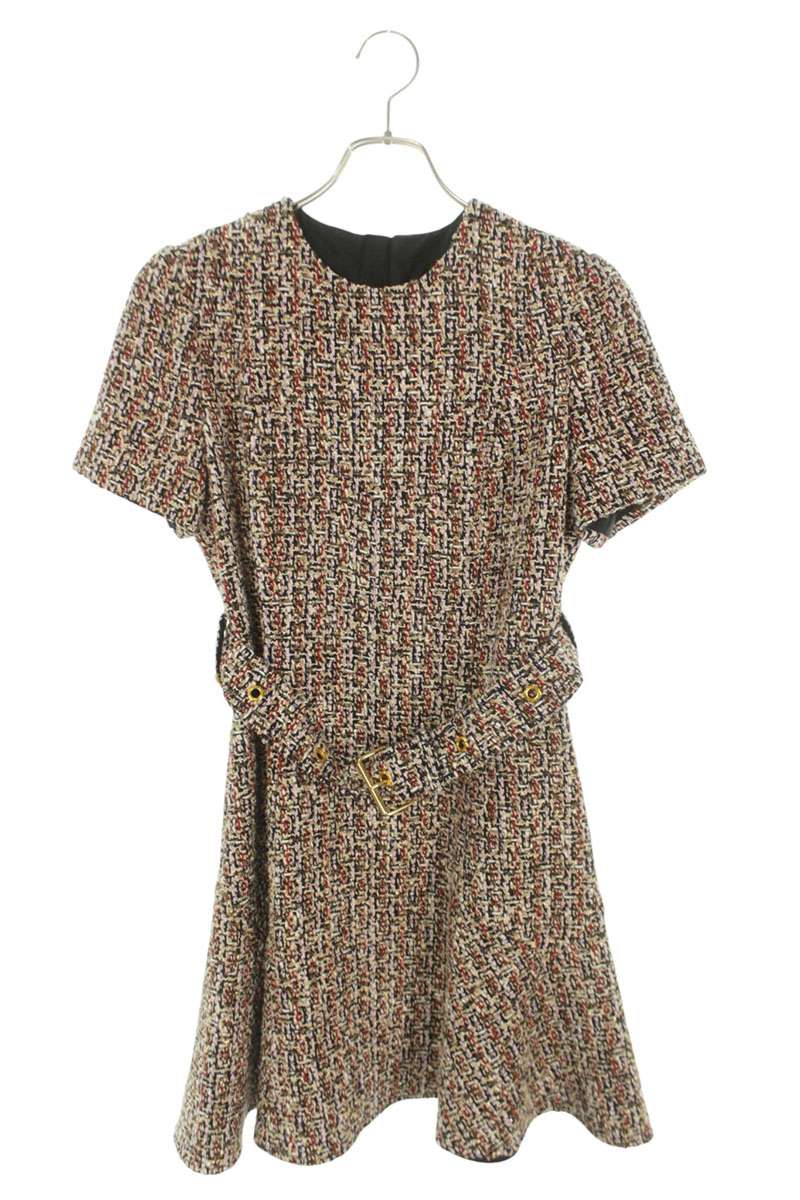 Louis Vuitton 21AW Mixed Tweed Monogram Belt Dress Size 40