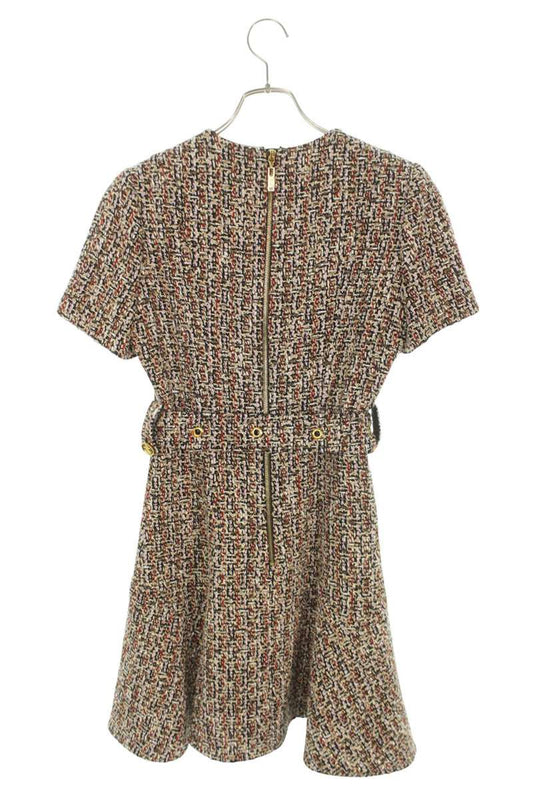 Louis Vuitton 21AW Mixed Tweed Monogram Belt Dress Size 40
