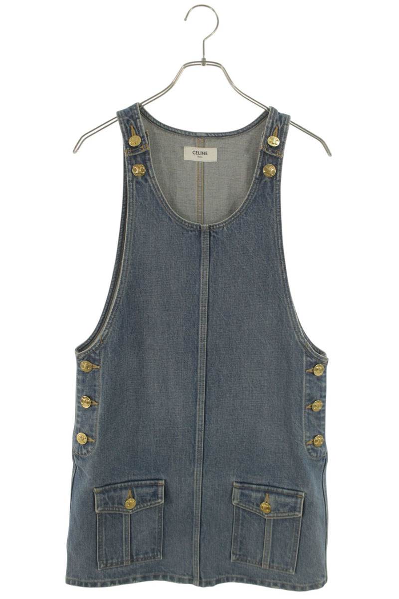 Celine Triomphe Button Indigo Cotton Dress Size S