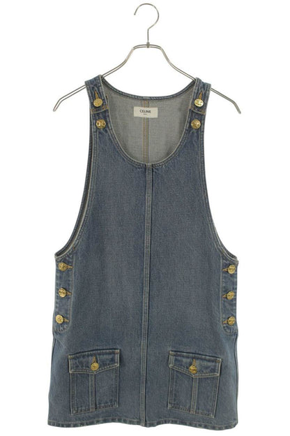 Celine Triomphe Button Indigo Cotton Dress Size S
