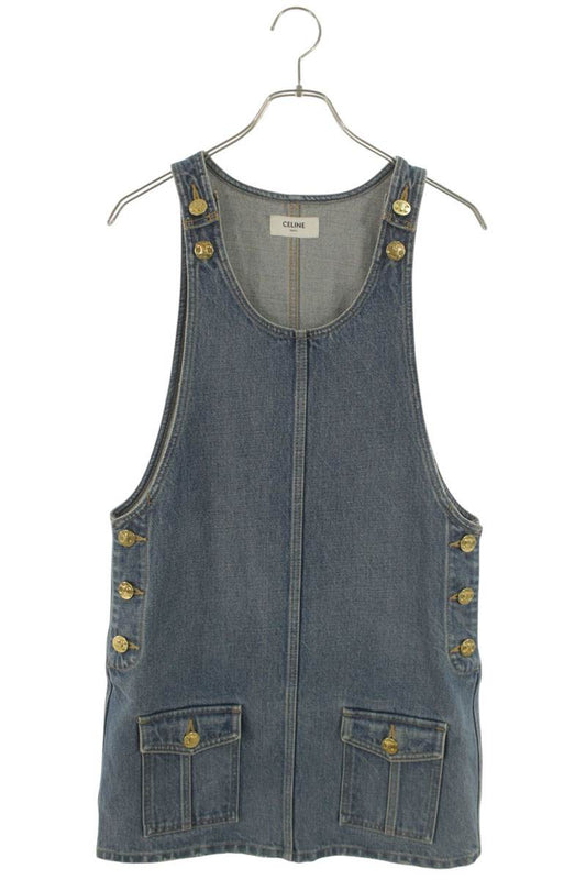 Celine Triomphe Button Indigo Cotton Dress Size S