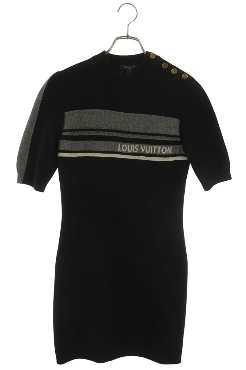 Louis Vuitton Black LV Intarsia Cashmere Knit Dress Size M