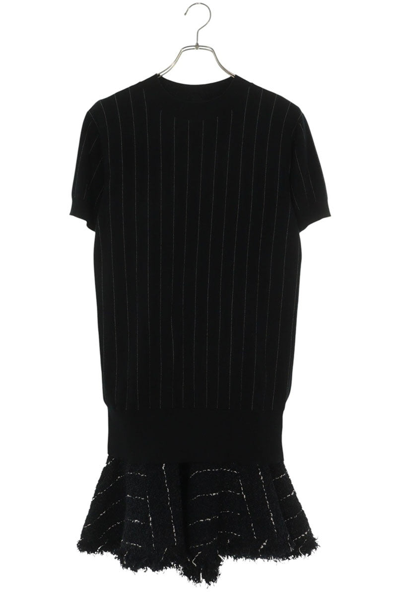 Sacai Black Short Sleeve Stripe Cotton Dress Size 2