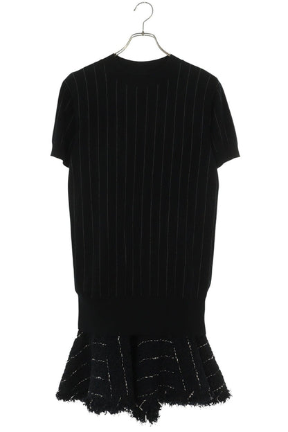 Sacai Black Short Sleeve Stripe Cotton Dress Size 2