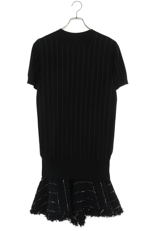 Sacai Black Short Sleeve Stripe Cotton Dress Size 2